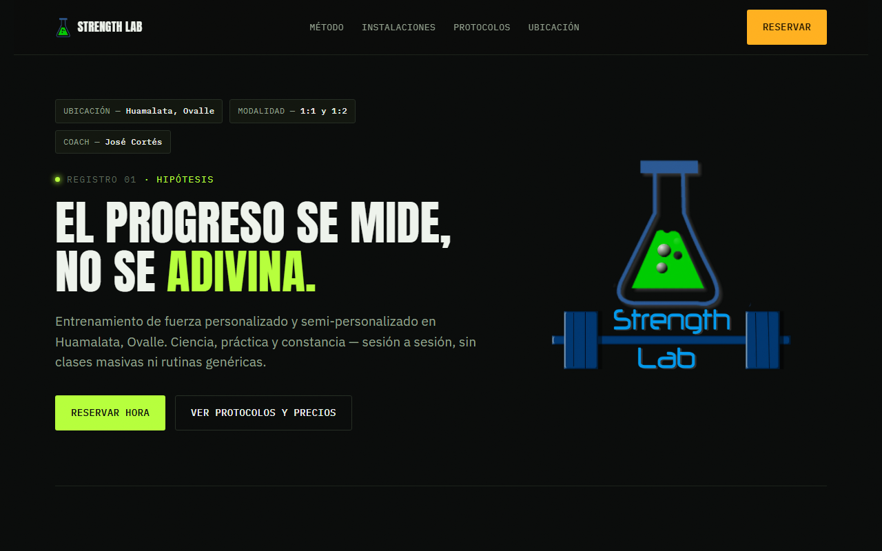 Página de inicio del sitio de Strength Lab 2.0